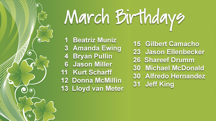 March Celebrations
