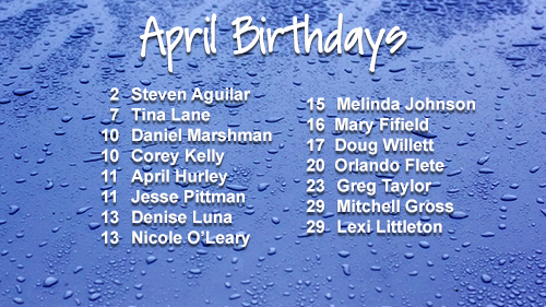 April 2016 Celebrations