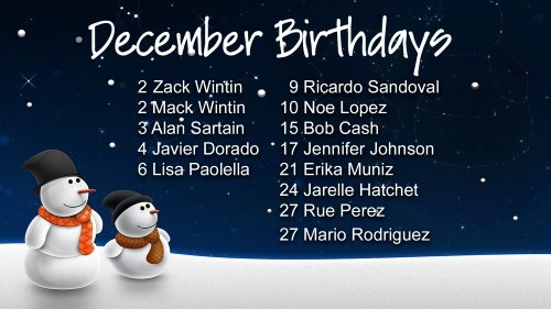 December 2016 Celebrations