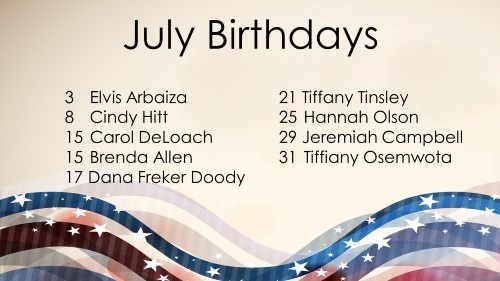July 2017 Celebrations