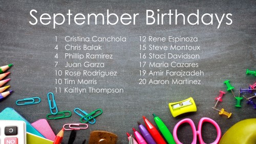 September 2017 Celebrations