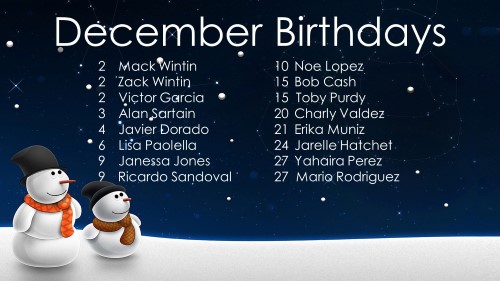 December 2017 Celebrations