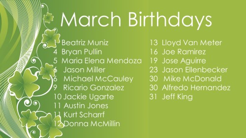 March 2019 Celebrations