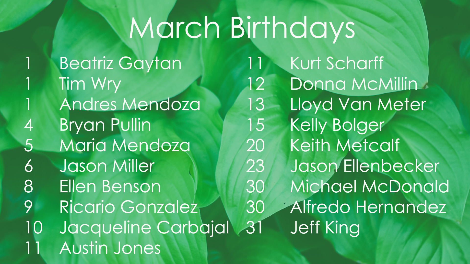 March 2020 Celebrations