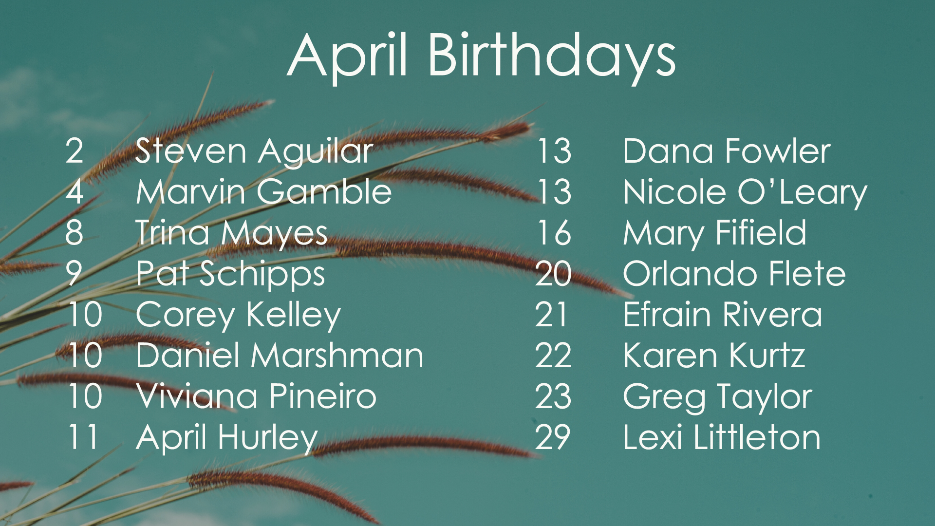 April 2020 Celebrations