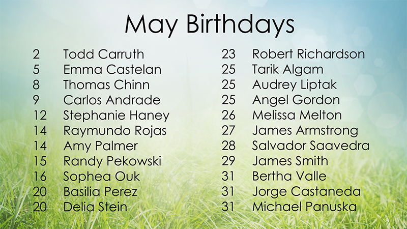 May 2020 Celebrations
