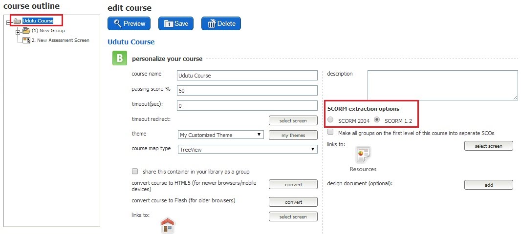 Scorm extraction options