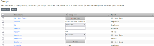 filter and sort groups